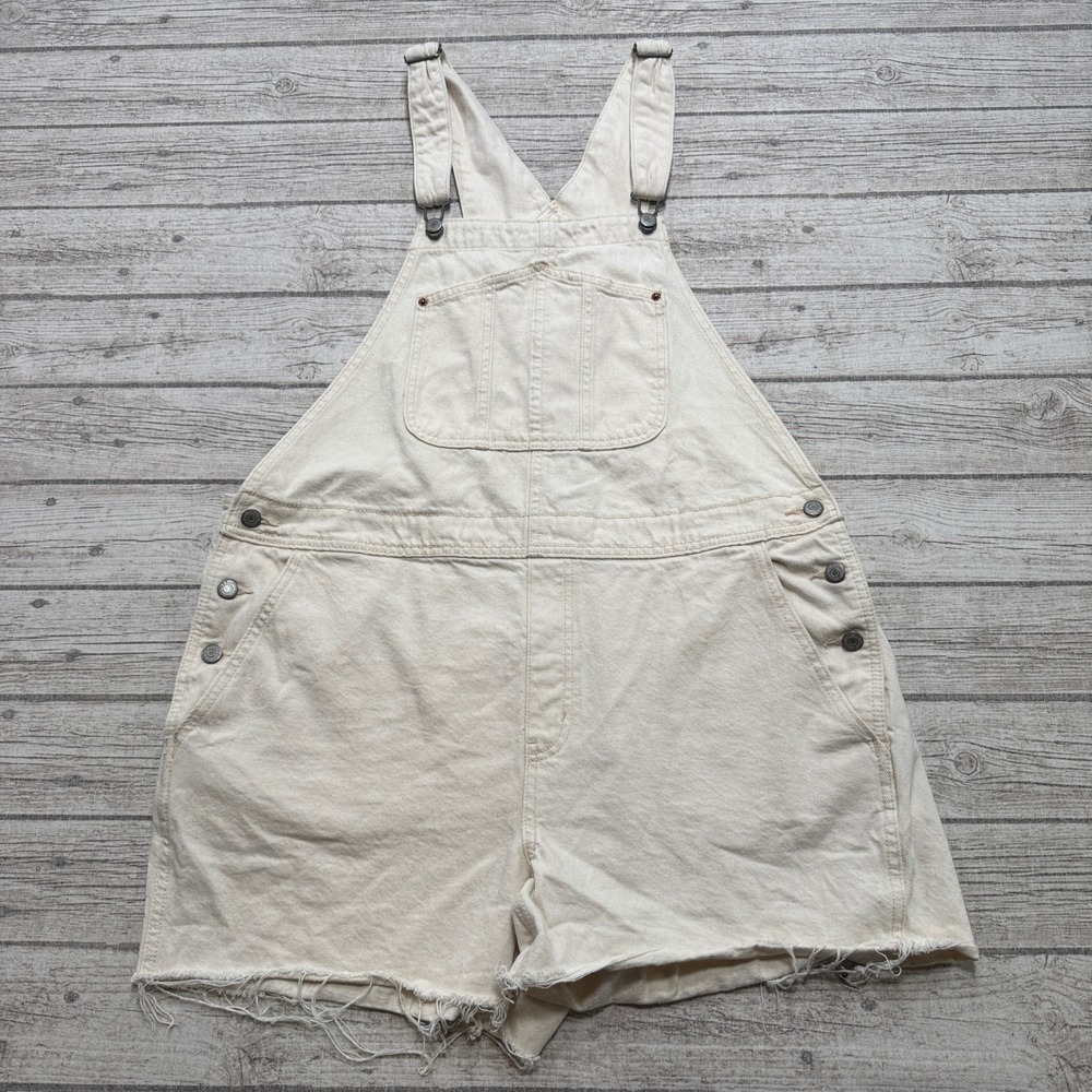 Old Navy Shortalls Womens 2X White Denim Relaxed Fit Bib Overalls Utility Summer